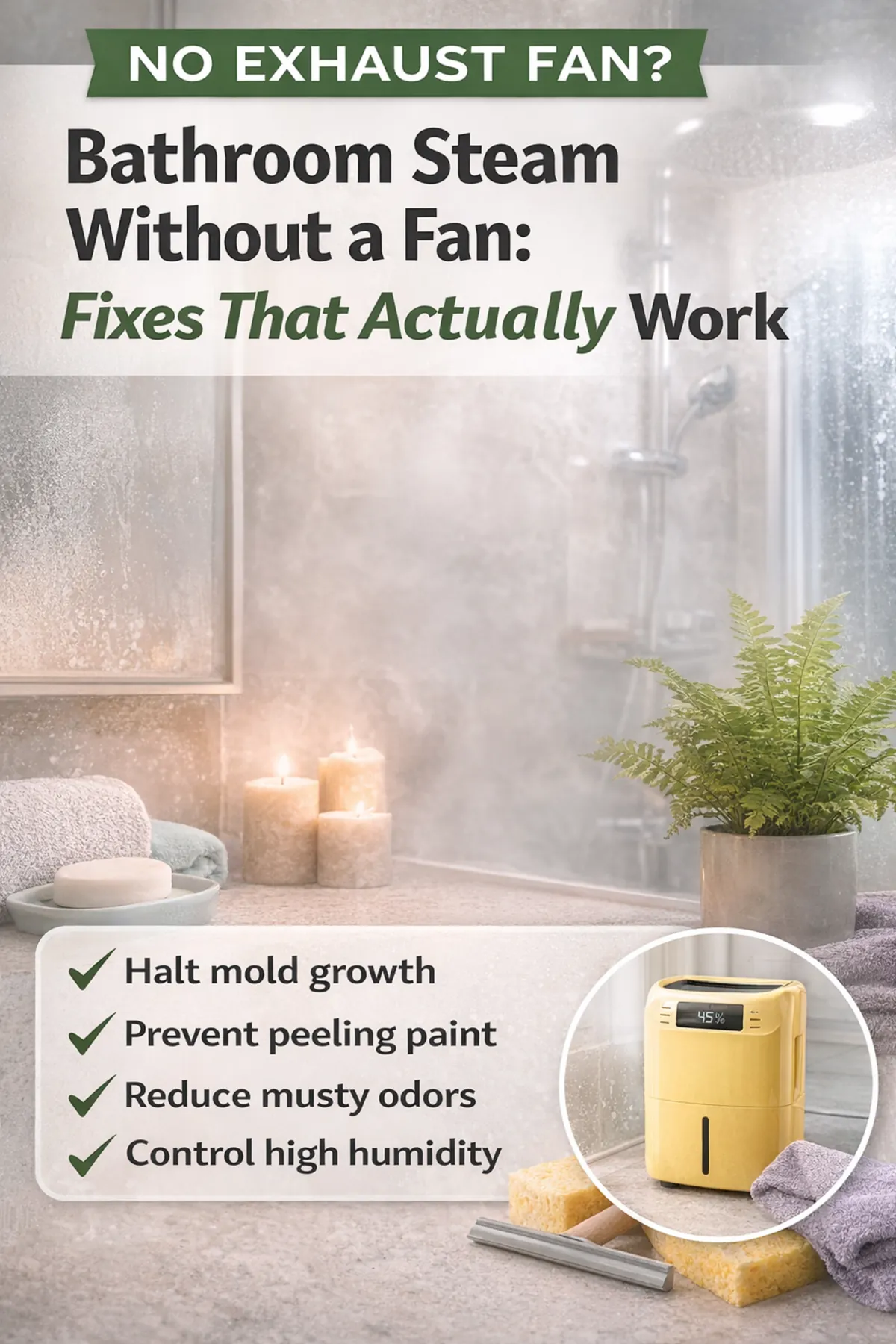 Bathroom steam without an exhaust fan with high humidity control and mold prevention tips